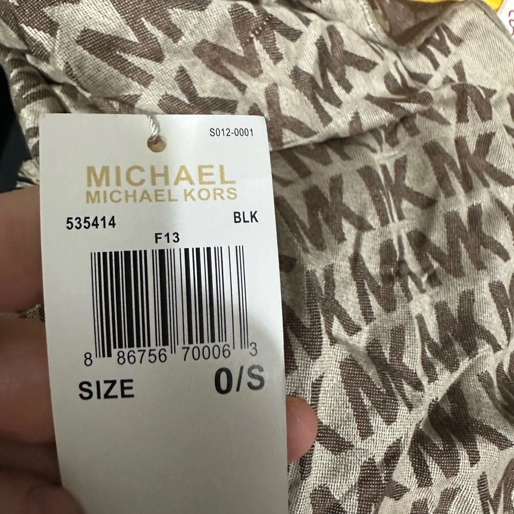 MICHAEL KORS‎ MK Repeating Logo Scarf Tan Silk Wrap 535414 NWT